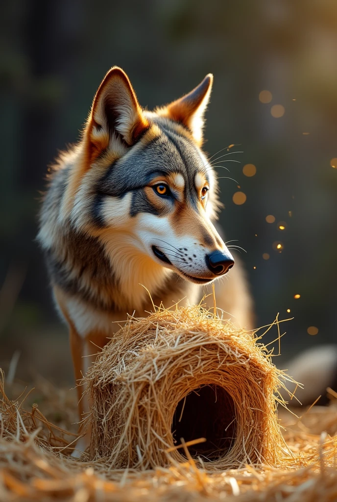 Wolf blowing a house of straw
