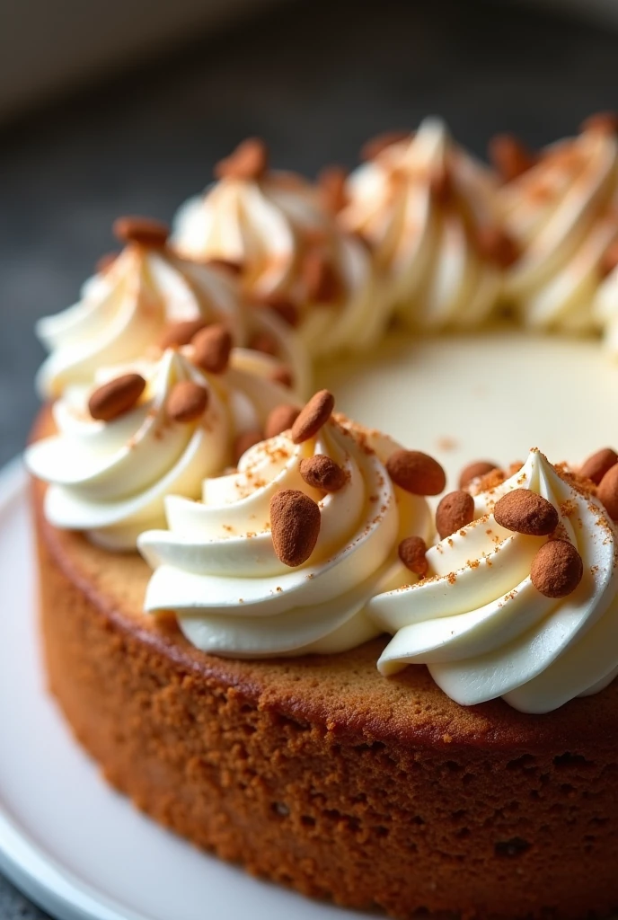 banoffe cake , cinnamon chips ,round ,circular ,whipped cream ,full picture ,best angle , cinnamon wood
