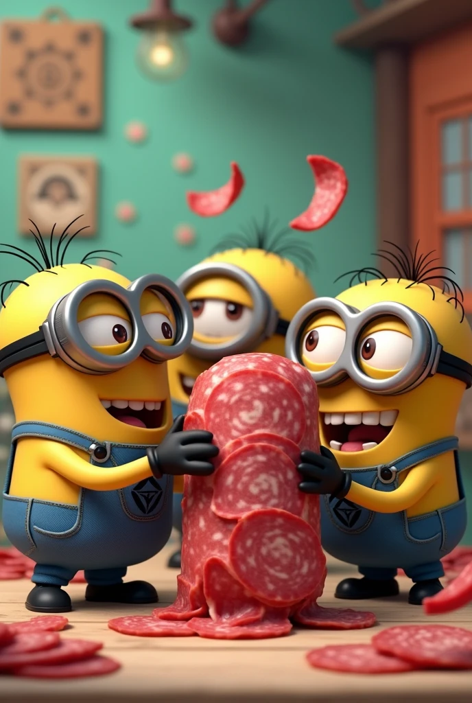 Minions with a salami slicer "cartoon"