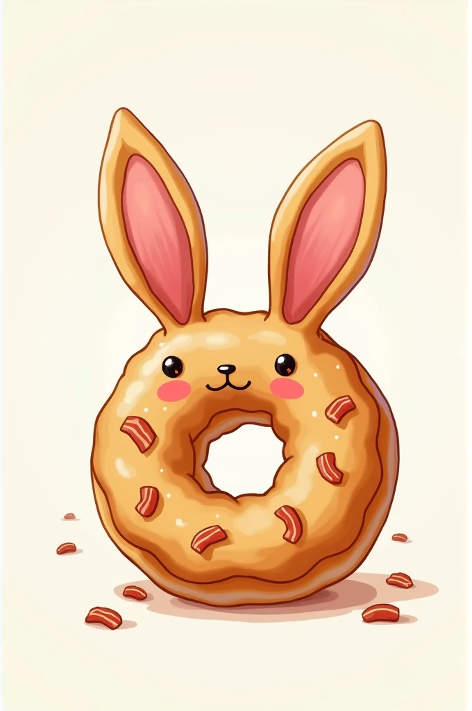 Drawing of a donut shaped like bunny ears with bacon flavor