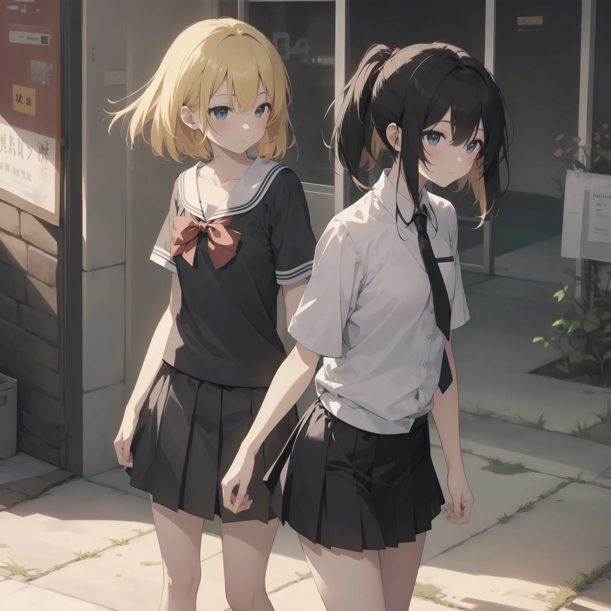 ultra-absurdres-Top quality by artist God, ultra-detailed, high resolution, anime moe artstyle, best anime 8k konachan wallpaper, pixiv contest winner, pool:2810, perfect anatomy,break, 1girl, (Please draw a girl walking sleepily to school alone. )break,(Solo,little female, 13-year-old:1.3),Full limbs, complete fingers,a junior high school student, (very short hair), short cut, flat chest, , small butt, small black eyes, beautiful detailed eyes, well-proportioned iris and pupils, expressive eyes, highres detailed hair, soft expression, salor school_uniform, sailor collar, serahuku, bow, pleated skirt,(Detailed Lighting), (Detailed background), in the School commute route. break,super detailed skin, Best cinematic lighting powered by famous artist, 8k,beauty illustration,photoshop_(medium),very aesthetic,break,((artist:yuureidoushi_(yuurei6214) )), artist:clamp ,artist:carnelian ,artist:kantoku ,