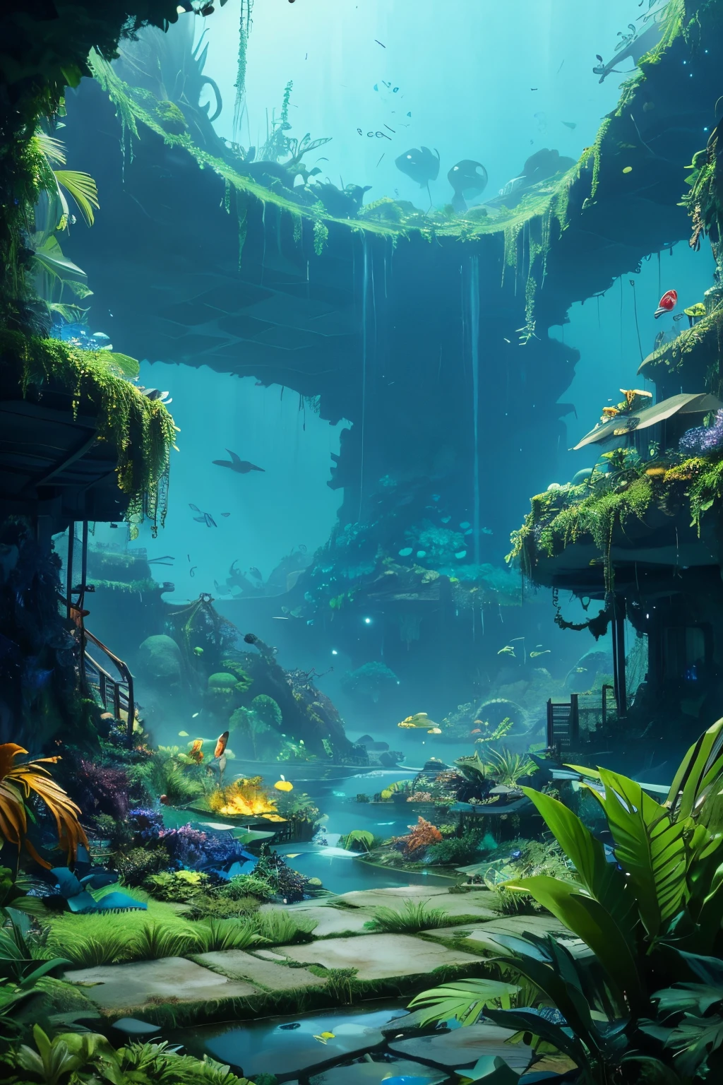 Nausicaä of the Valley of the Wind - Sea and the Toxic Jungle
Theme: A future where the polluted Toxic Jungle spreads, and the sea is encroaching on its borders.
Elements: Shadows of giant insects drifting over the ocean, toxic gas from the jungle mingling with the blue sea. The shoreline is littered with the decaying remains of a giant warrior.
Colors: Deep blue, the green and yellow of the Toxic Jungle, poisonous purple mist.
Mood: A crossroads between desolation and renewal, hope and despair