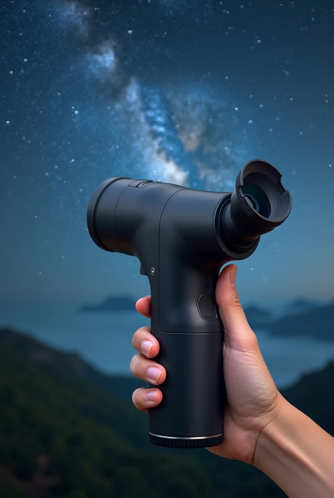 Advertisement for a portable telescope that can be stored in a bag with a description in Spanish