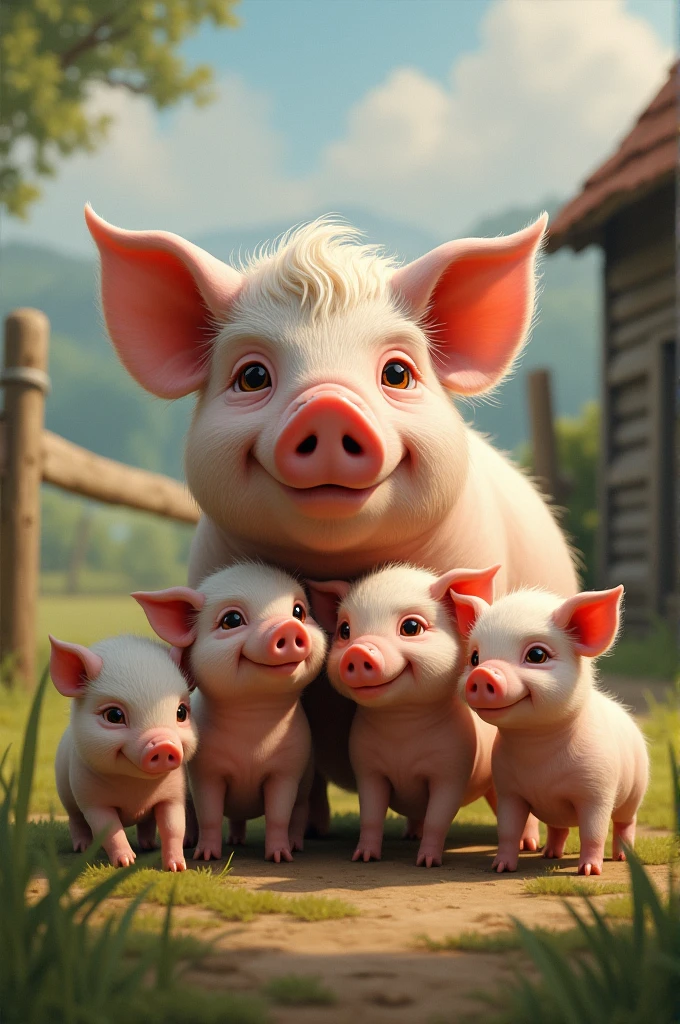 A sow with 4 piglets
