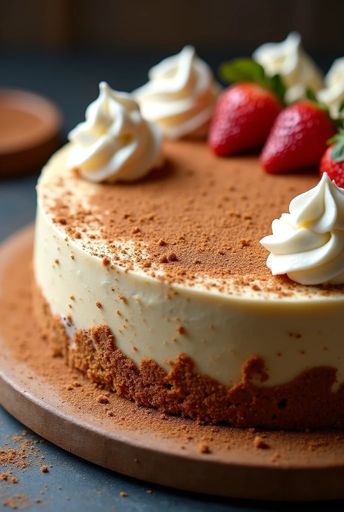 banoffe cake , cinnamon bark ,round ,circular ,whipped cream ,full picture ,best angle , cinnamon wood