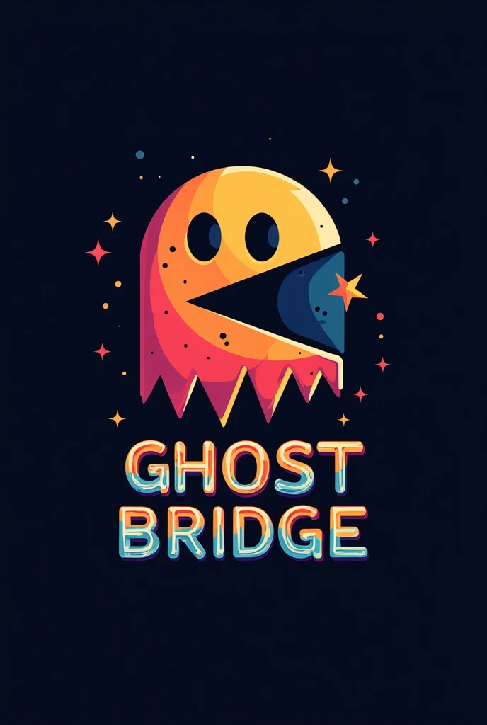Mix of Pac-Man ghost and punisher logo A logo for a company called ghost bridge using 3d letters under it