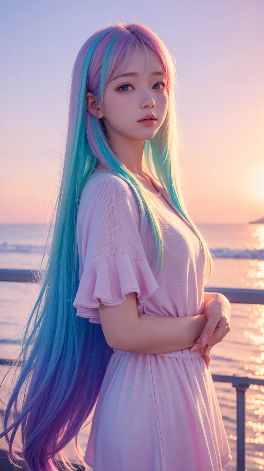 highest quality, masterpiece, One girl, 16 years old, 8k wallpaper,Pastel Gradient Hair