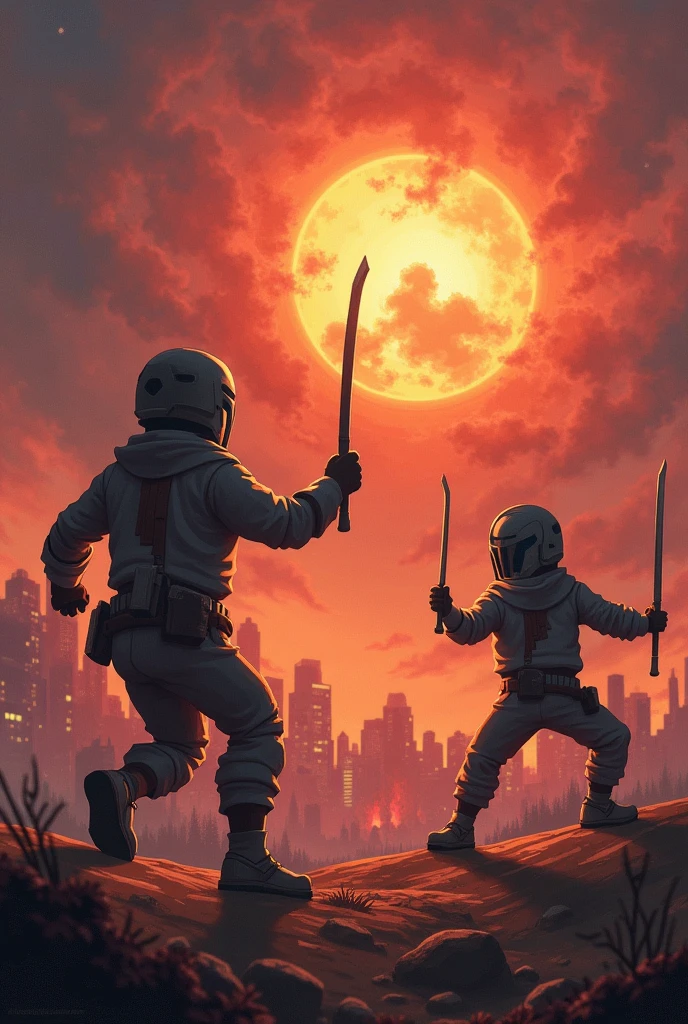 create an image of a war between humans in cartoon style