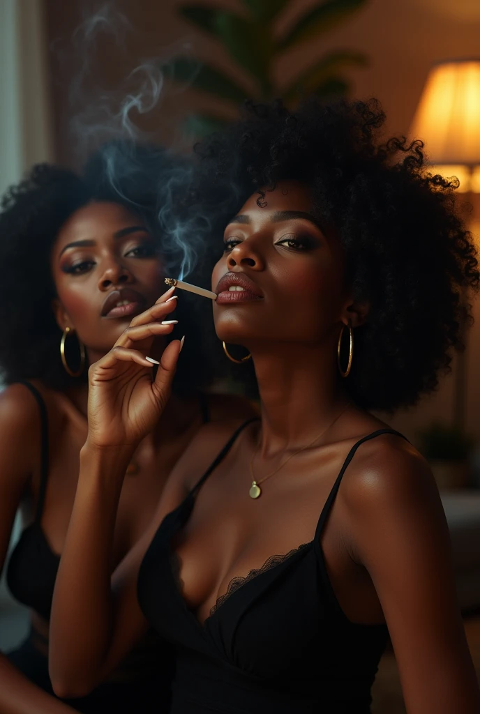 Beautiful black women smoking at home sexy wet