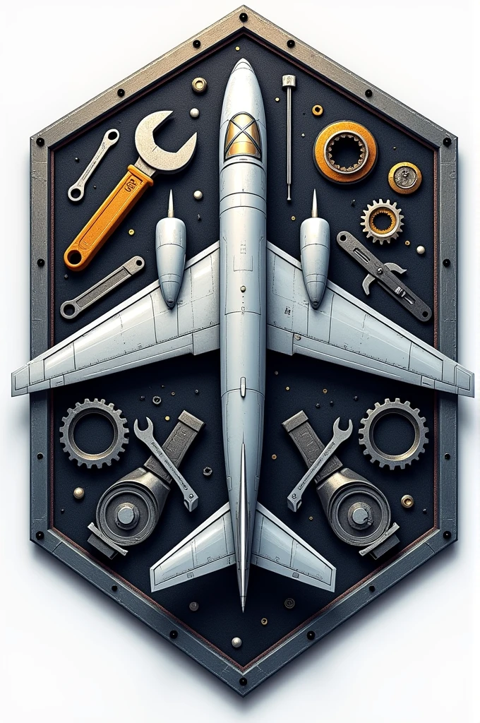 Airplane patch with tools behind it 
