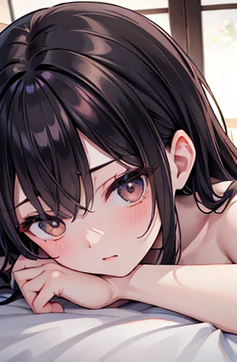 ((Highest quality)),(超High resolution),(Very detailed),(Detailed Description),((The best CG)),(a masterpiece of art),Ultra-detailed art,Amazing painting art,(Art with precise detail:1.5), Portraiture:1.6,Bust Shot:1.4,(1 female:1.5),Beautiful and well-proportioned face:1.5、Highest quality, Japanese、girl,thin、Small face、Brown eyes、expensive、 High resolution,Black Hair、Long Hair、Hotel、naked、Nipples、17 years old、Lying in bed、mature、Large Breasts