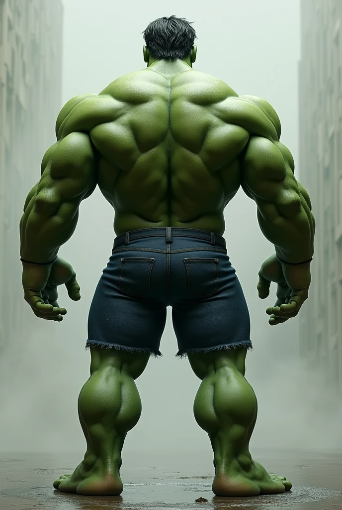 Can you make an image of NAKED hulk backwards to the camera, wh