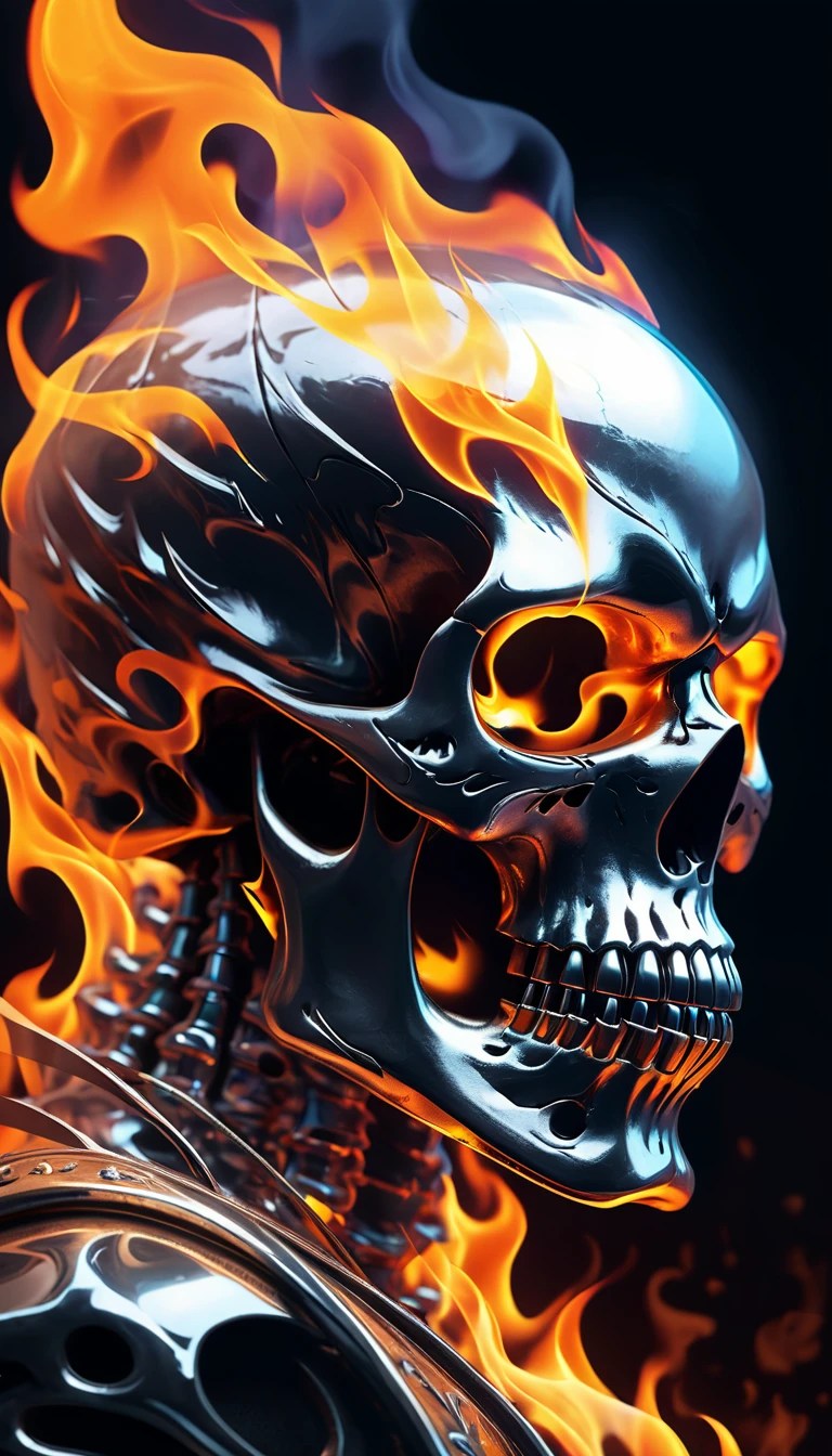 a close up of a skull with flames on it's face, flaming skull, fiery skull contemplating life, skull design for a rock band, flame, flaming grim reaper, heavy metal art style, ghost rider, heavy metal tshirt design, skull like, flames in the background, profile pic, vaporwave phone wallpaper