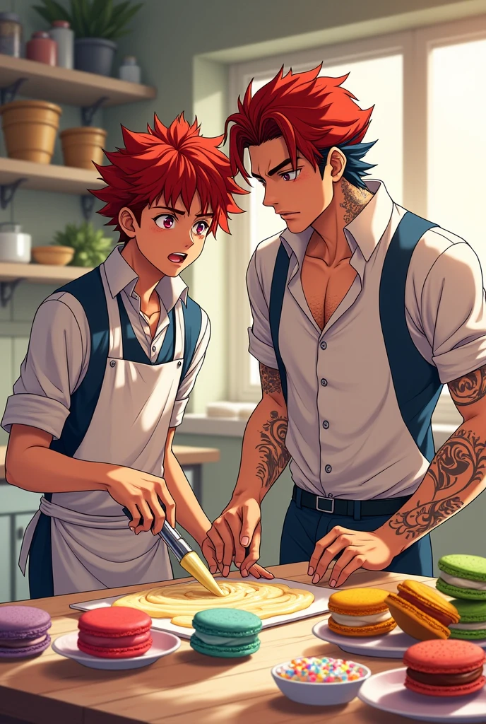 Make Kakyoin Noriaki from Jojo's Bizarre Adventure, baking macarons with Muhammad Avdol from Jojo's