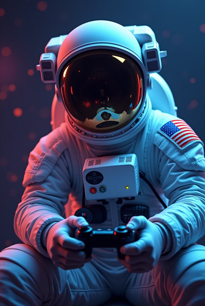 An astronaut playing video games in space and with a text that says Jose(27)