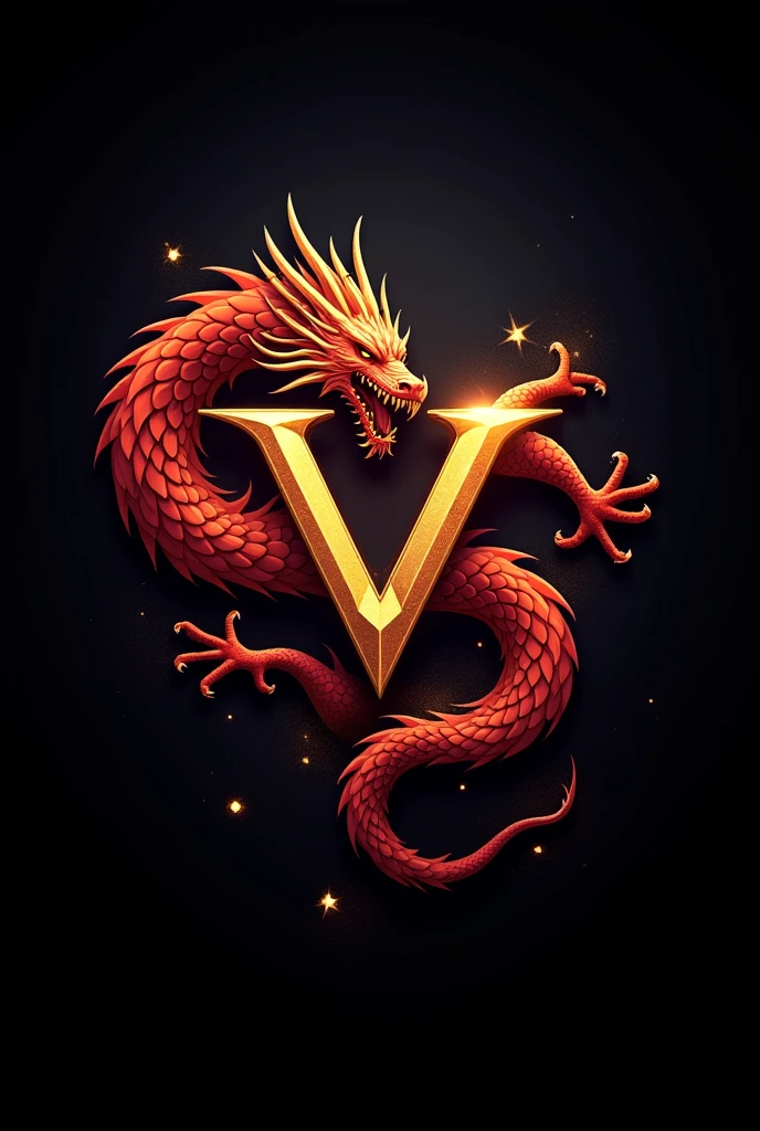 Please create a logo with the letters ΛVΛ in gold and red color and a dragon