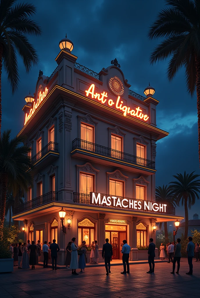Two-story building Luxury club called Mastache's Night at night