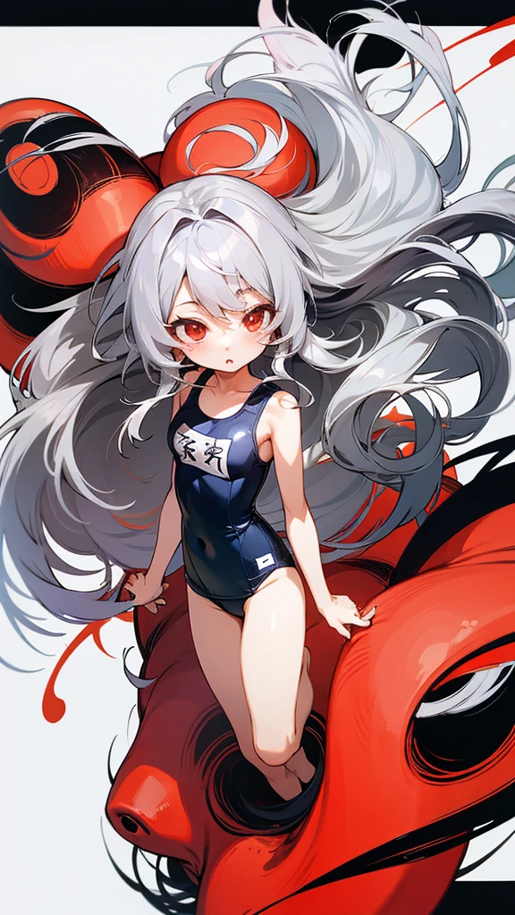 Highest quality I have long hair Gray Hair Hina Sorazaki Red eyes I don't have anything Odd Eye kind School Swimsuit One person