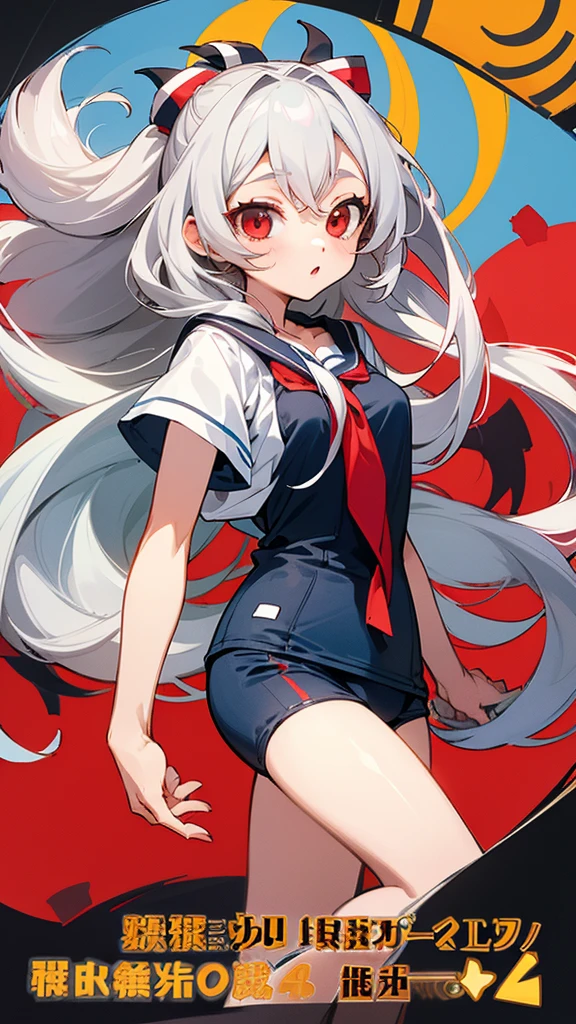 Highest quality　I have long hair　Gray Hair　Hina Sorazaki　Red eyes　I don't have anything　Odd Eye　kind　School Swimsuit　One person