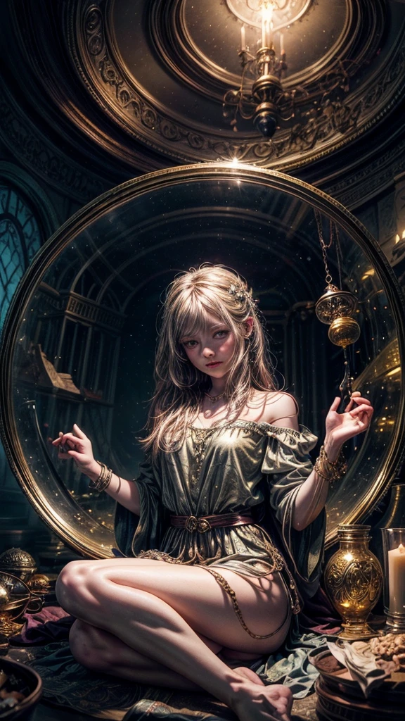 a glass jar with a girl inside of it, beautiful render of a fairytale, golden miniatures, fantasy cityscape, enchanted dreams, beautiful art