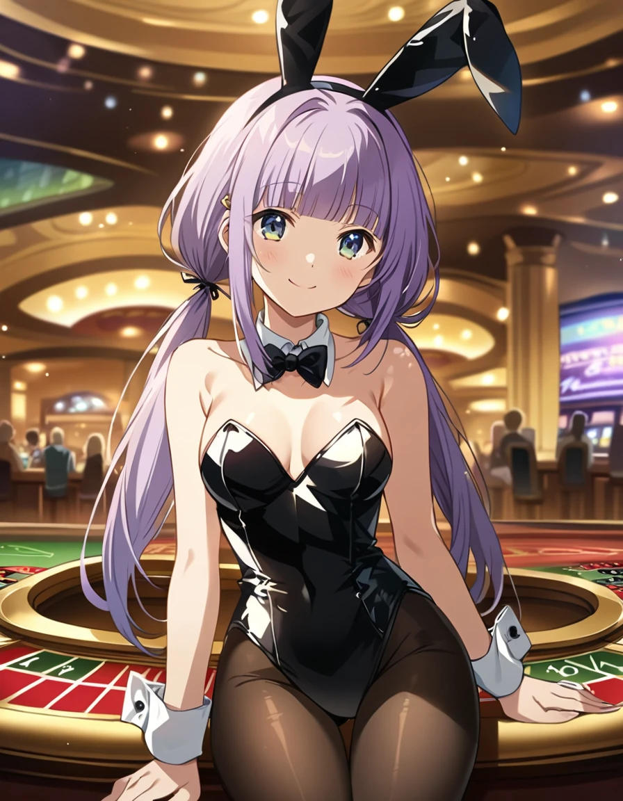 ((hitagisenjougahara)), One girl, alone, Long Hair,(((casino))), View Viewer, blue eyes,(((Playboy、Bunny girl))), Are standing, Purple Hair, ((Senjougahara Hitagi))