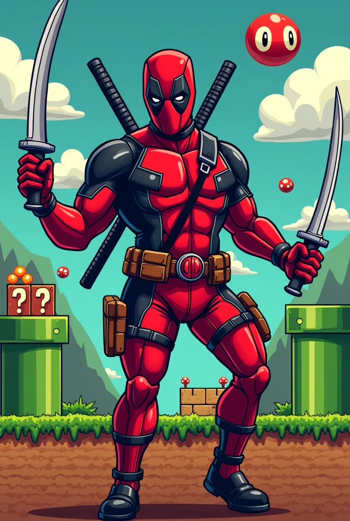 Make a Mario Bros image for Deadpool t-shirts