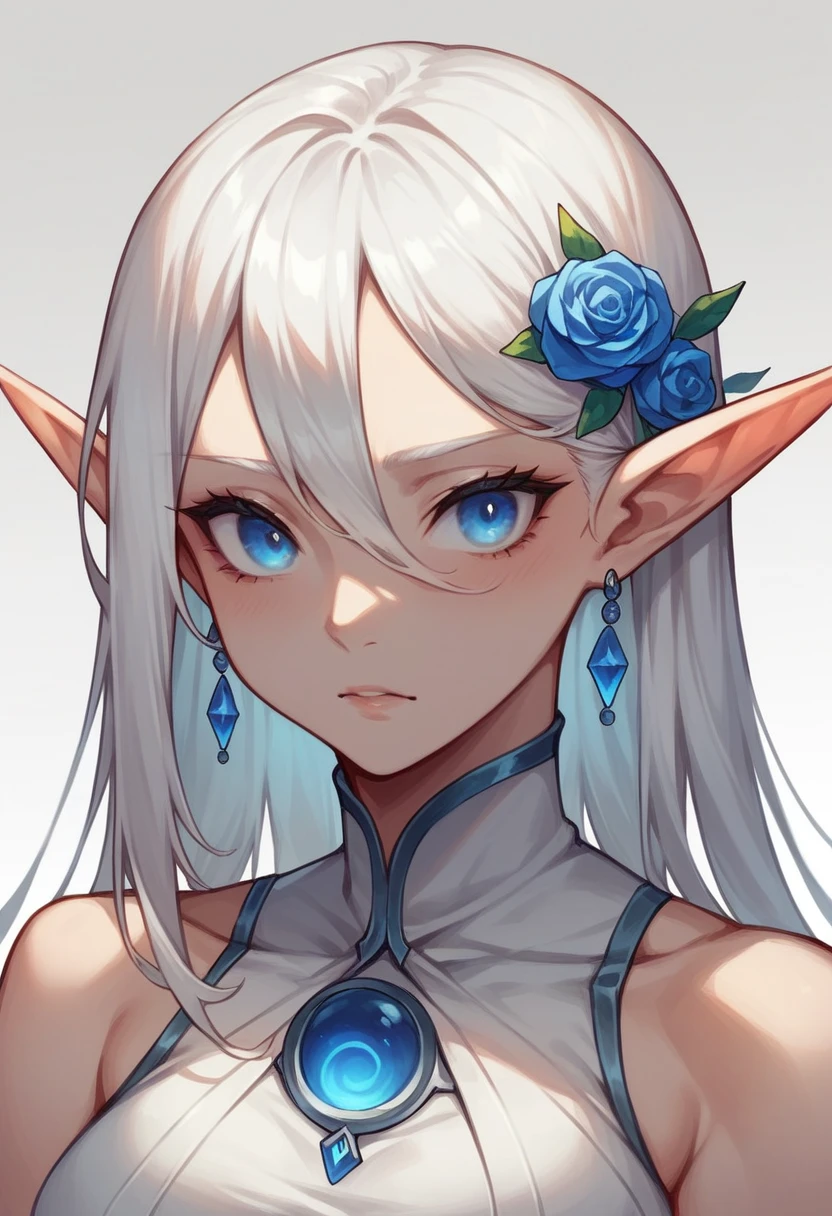 1 elf girl, white hair and blue eyes, well detailed luminous skin, going, showing the whole body.