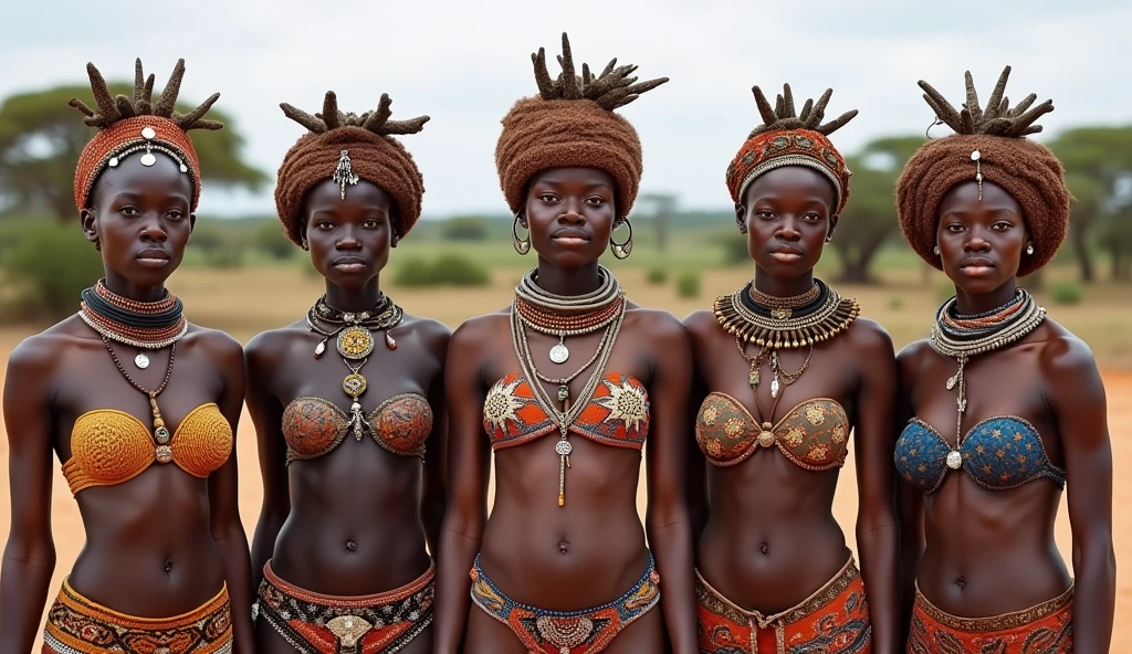 A tribe of fantasy humanoids greatly resembling Cheetah (they wear loincloths (and breast drapes if they are women), and carry long spears) Safe for work, plains of Africa 