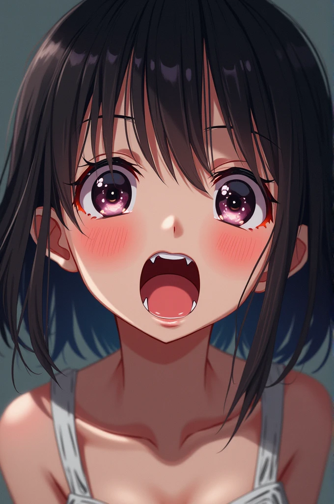 A female junior high school student with an ahegao face