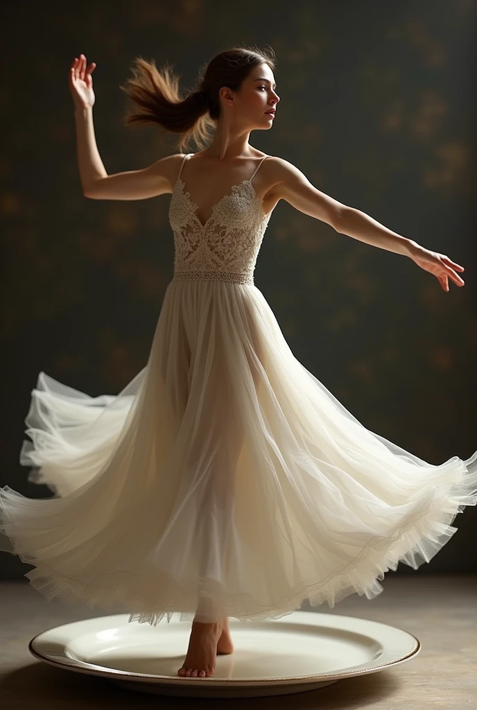 dancing gracefully, spinning on the plate, perfect spins, perfect image, perfect face, doesn't smudge the face, doesn't move from the place