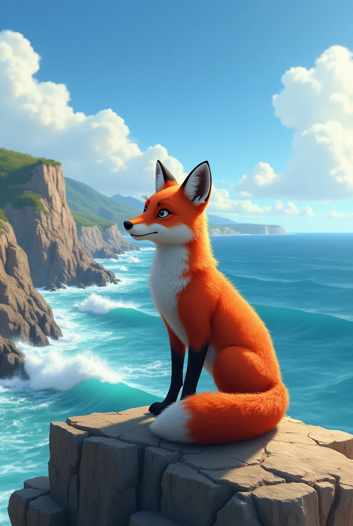Summer fox realistic sea