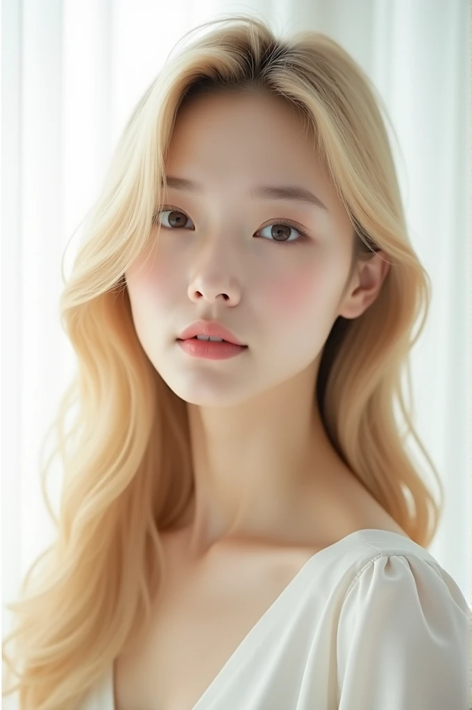 Japanese women Blonde Straight Background white Face is front
