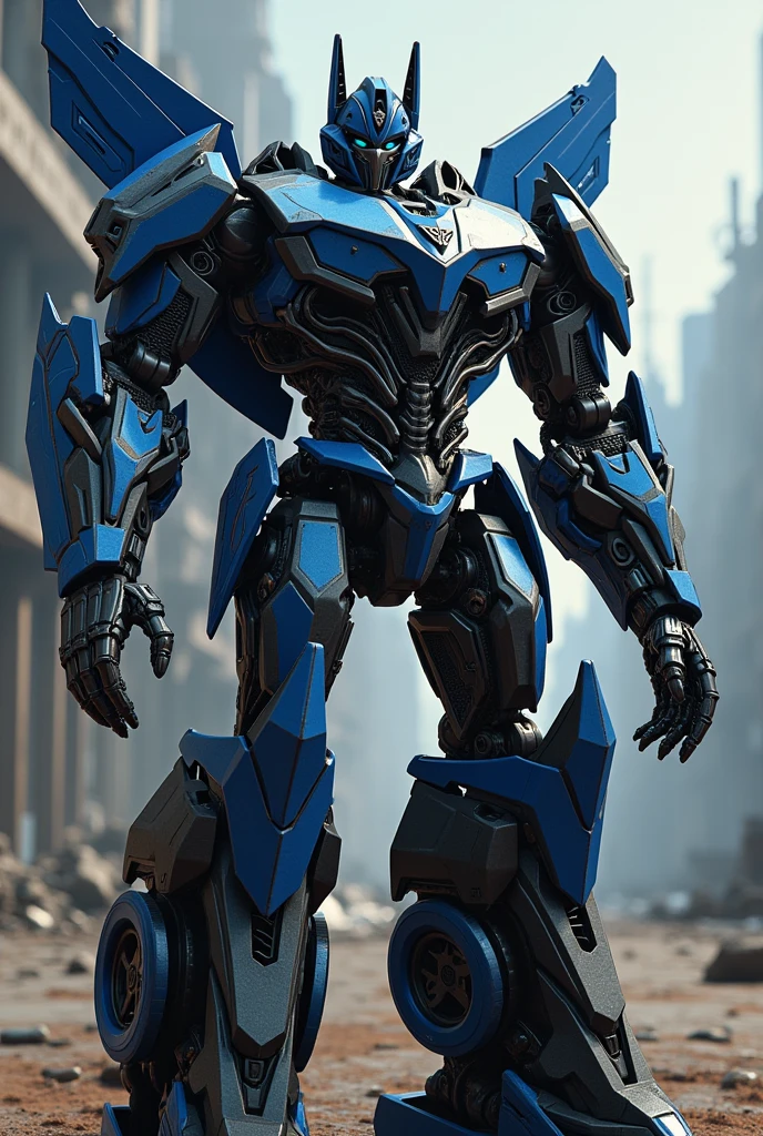 Transformer, autobot, bot_mode, grey, blue, Bumblebee, car black, car parts, transformers_prime stile, Ferrari black and blue