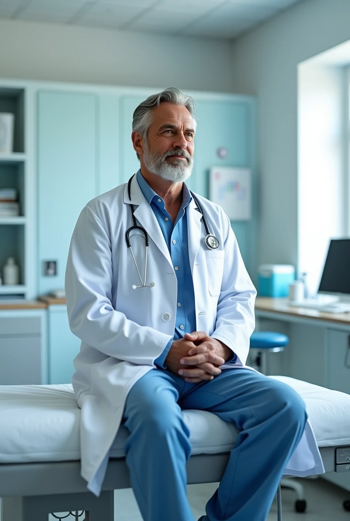 Weather image of a male doctor sitting on the table with very realistic image