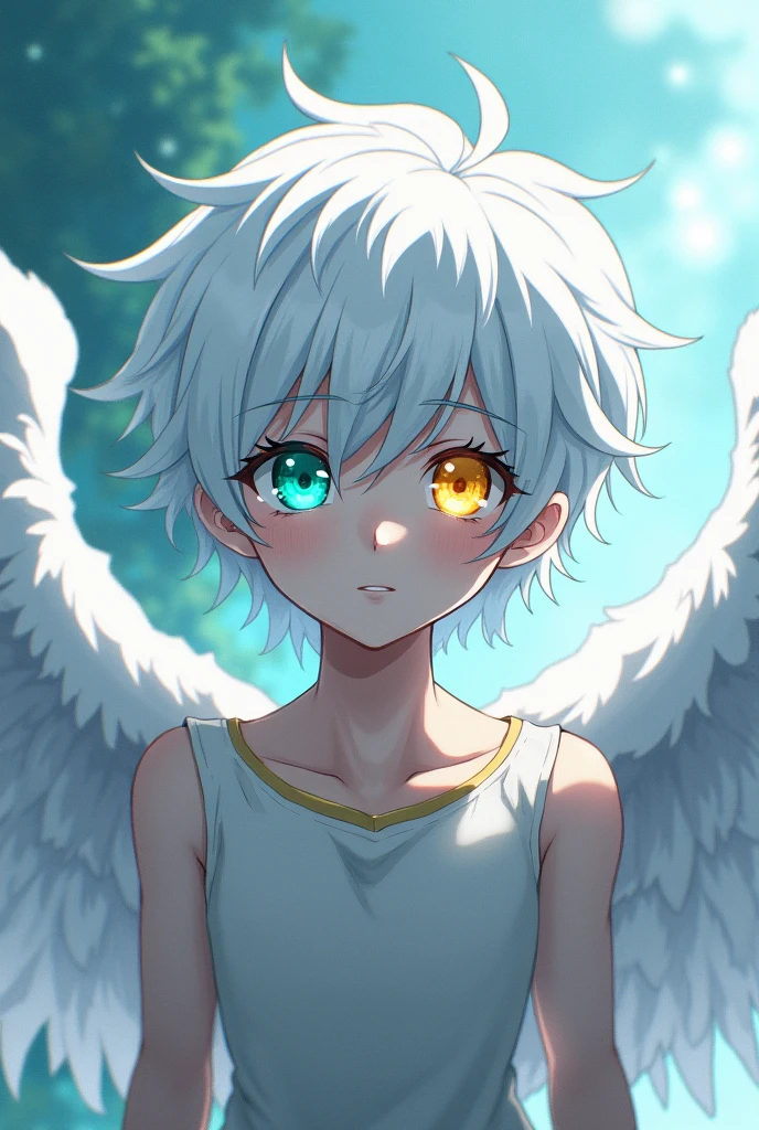 Bokuno hero academia white skin turquoise eye(left)golden eye (right) white wings