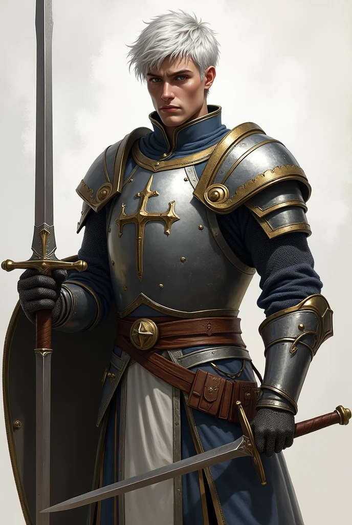 I have a paladin, white, military short hair, He has some gray hair. He holds a sword and shield and is in a leadership position..