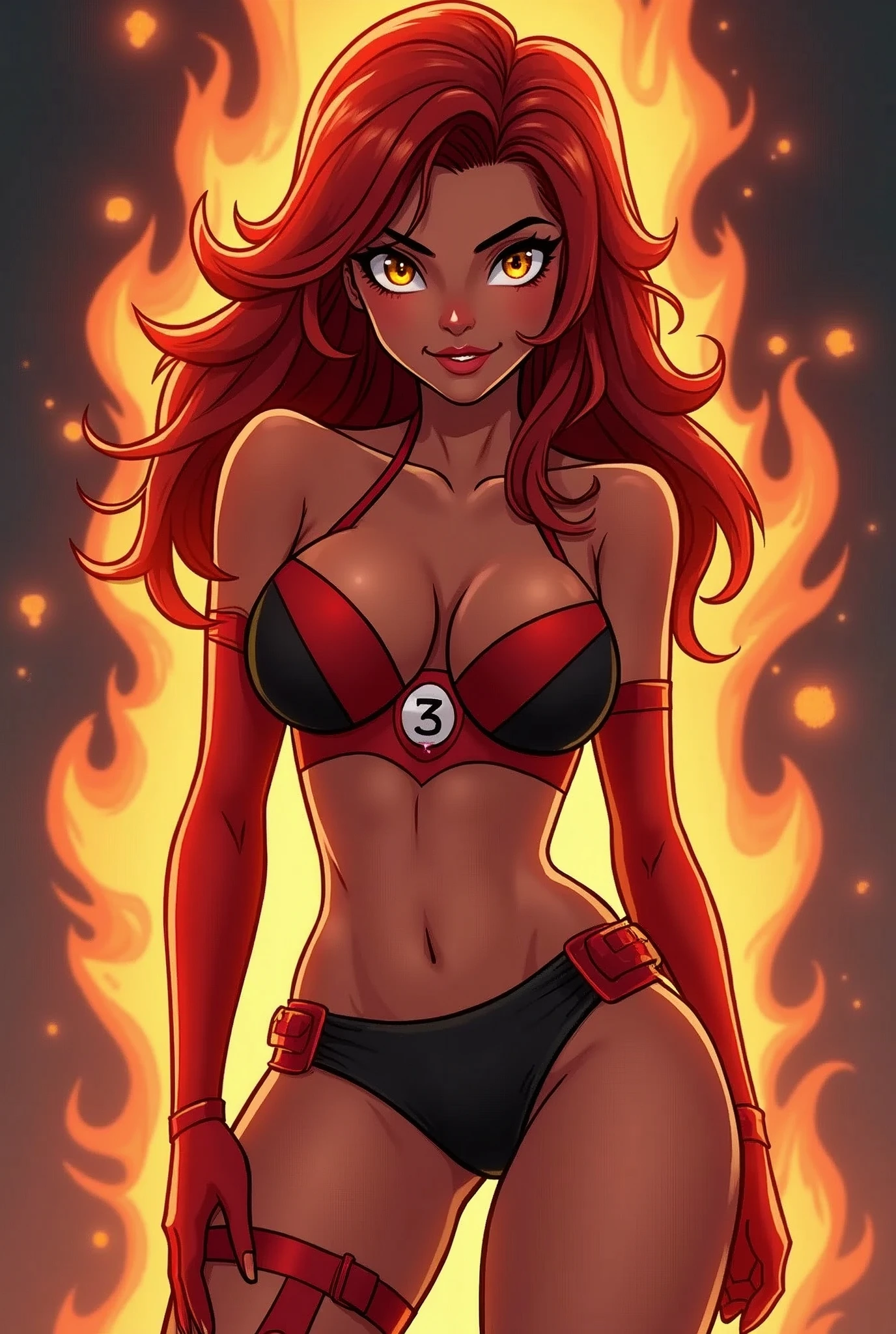 s titans star fire character cartoon in latex wearing garter belt underwear in a hot position