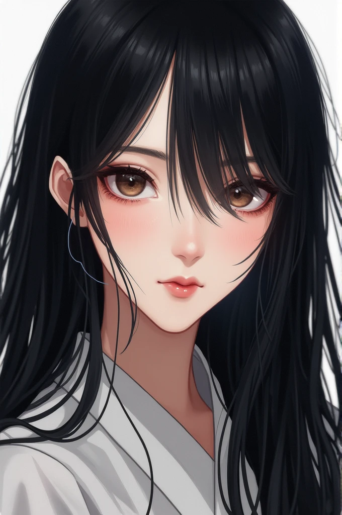 Japanese women Only the face Background white Long Black Hair