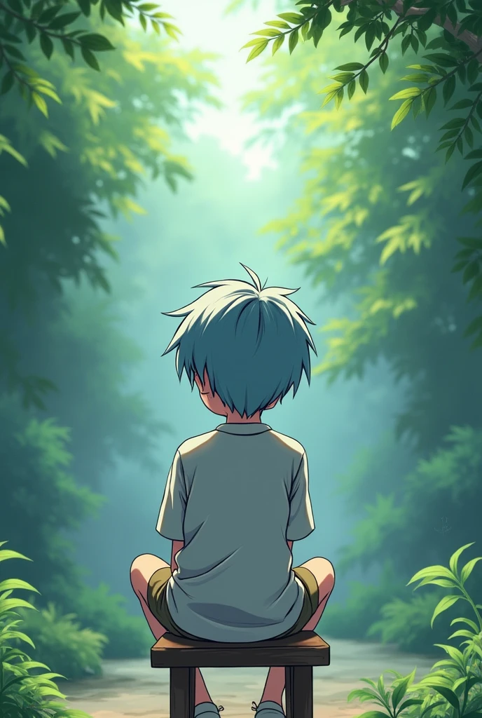 Anime boy base sitting with his back turned