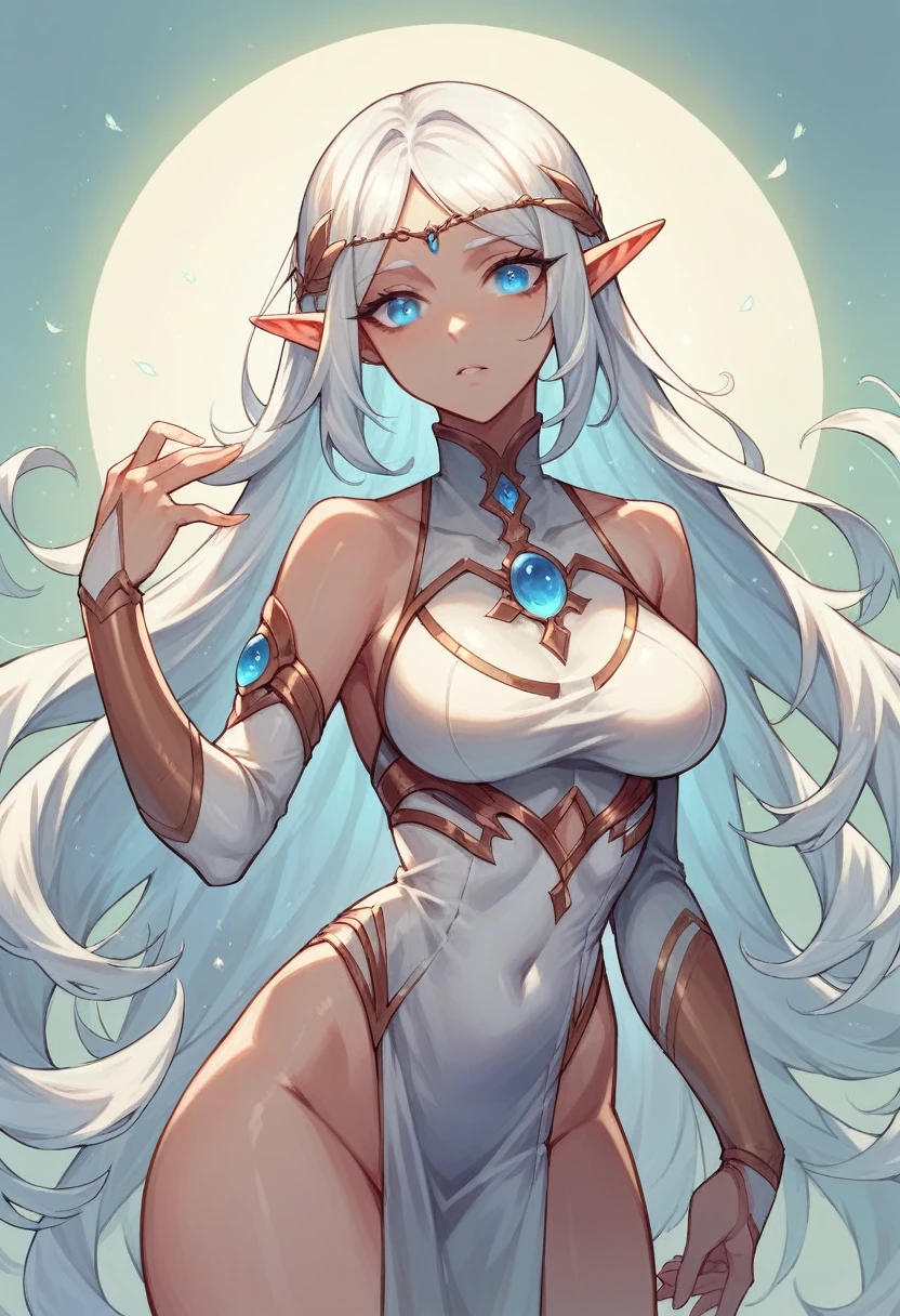1 elf girl, white hair and blue eyes, well detailed luminous skin, going, standing