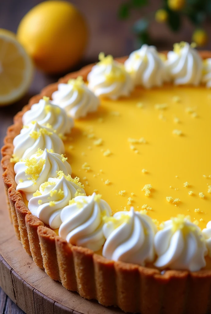Cicilian lemon pie ,circle ,best angle chantilly , lemon zest