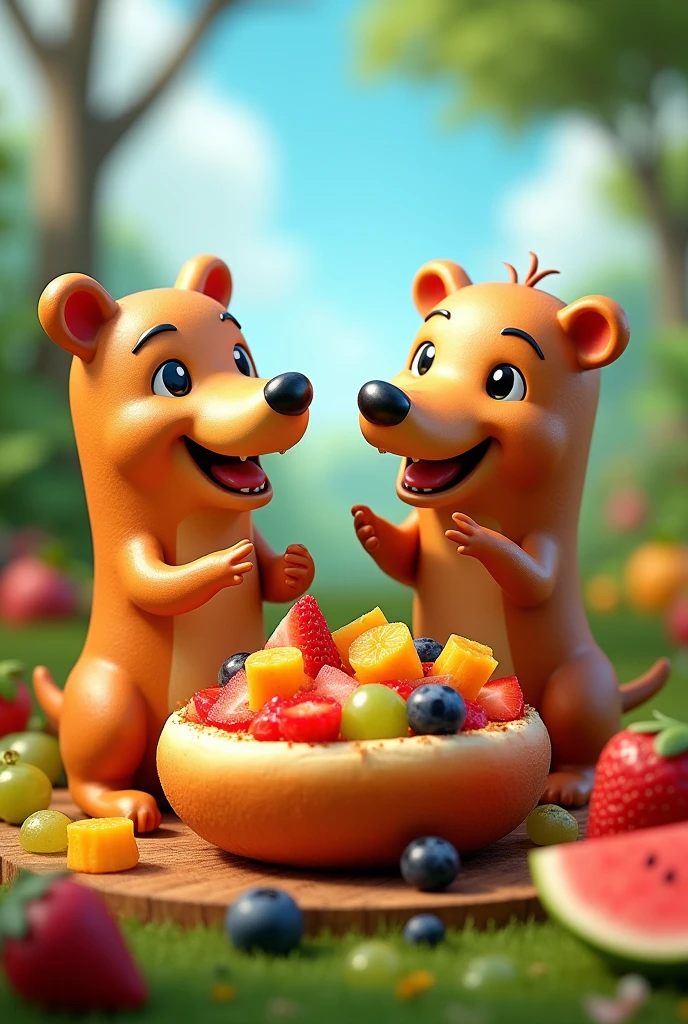 Hot dogs and fruit salad