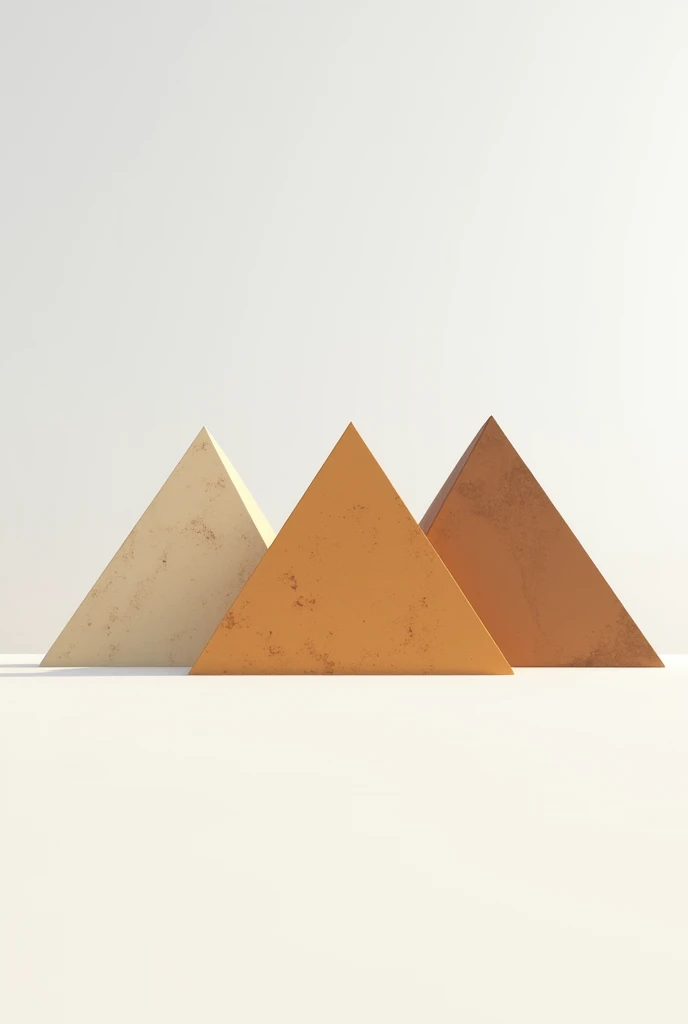 I want three pyramids, each with a different shade of brown and on a white base.