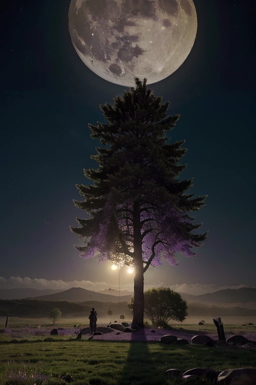 Moon with green and purple aliens with trunks