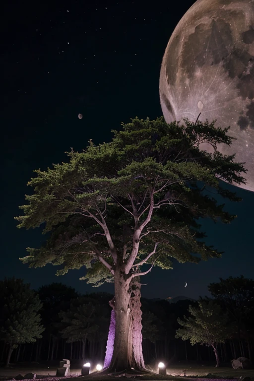 Moon with green and purple aliens with trunks