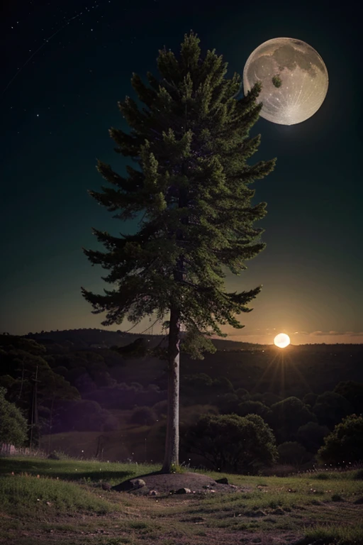 Moon with green and purple aliens with trunks 