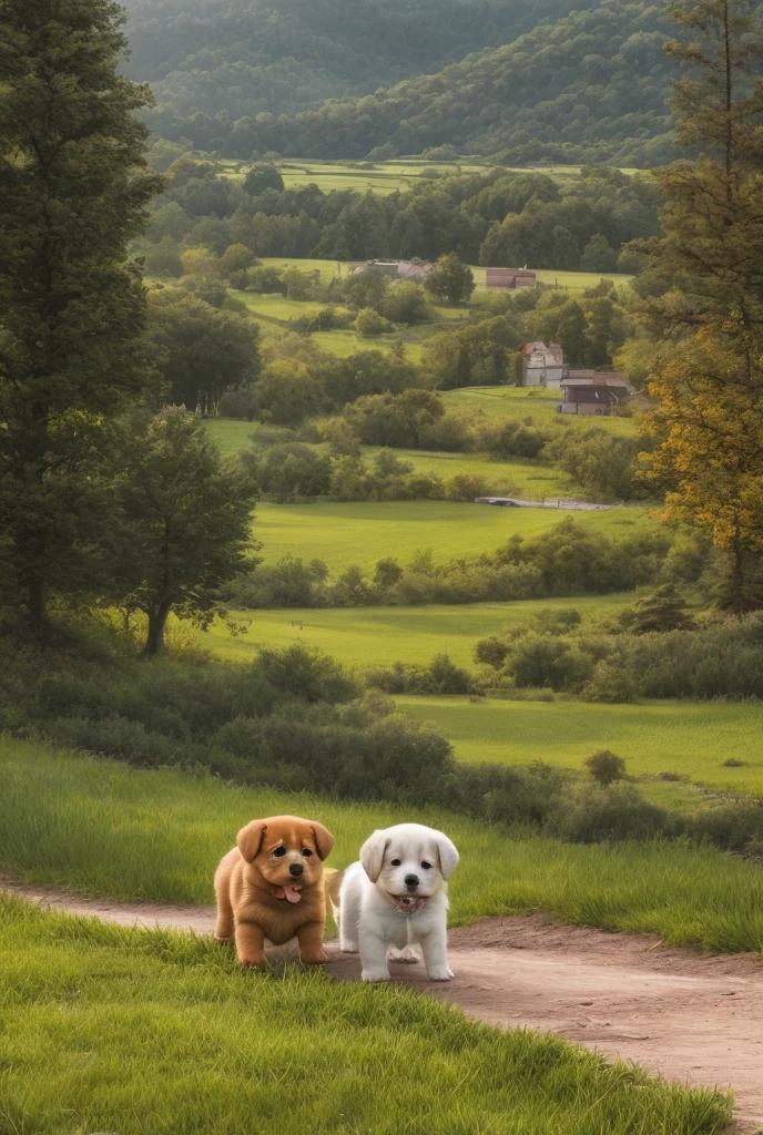 Nice landscape that can fit 2 puppies in the landscape 