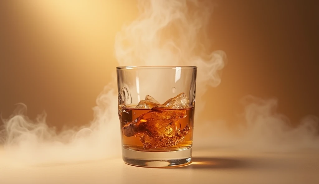 short glass of wiskeywith many details with brown tabaco horizontal with smoke in a beige background in the air with many cristal details in the glass and even more details
perfect, make the glass smaller
