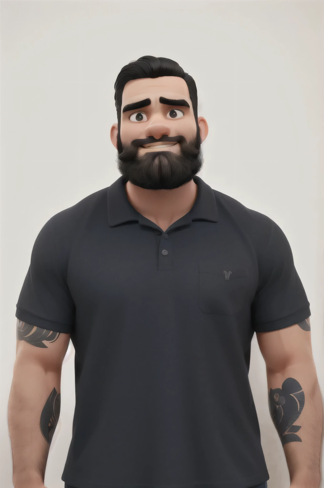 strong man, happy, black hair and beard