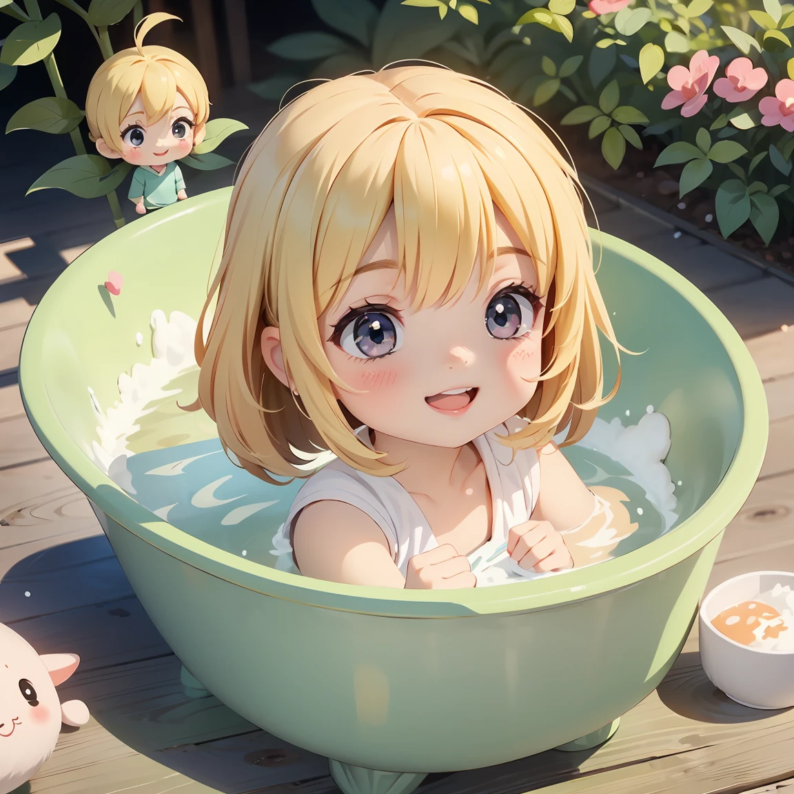 Super Chibi Character：1.8、Blonde Hair、Cute 7 year old girl、Random cute outfits、Super Chibi Character：1.8、smile、Super Smile、Taking a bath、Taking a bath、Taking a bath、Taking a bath